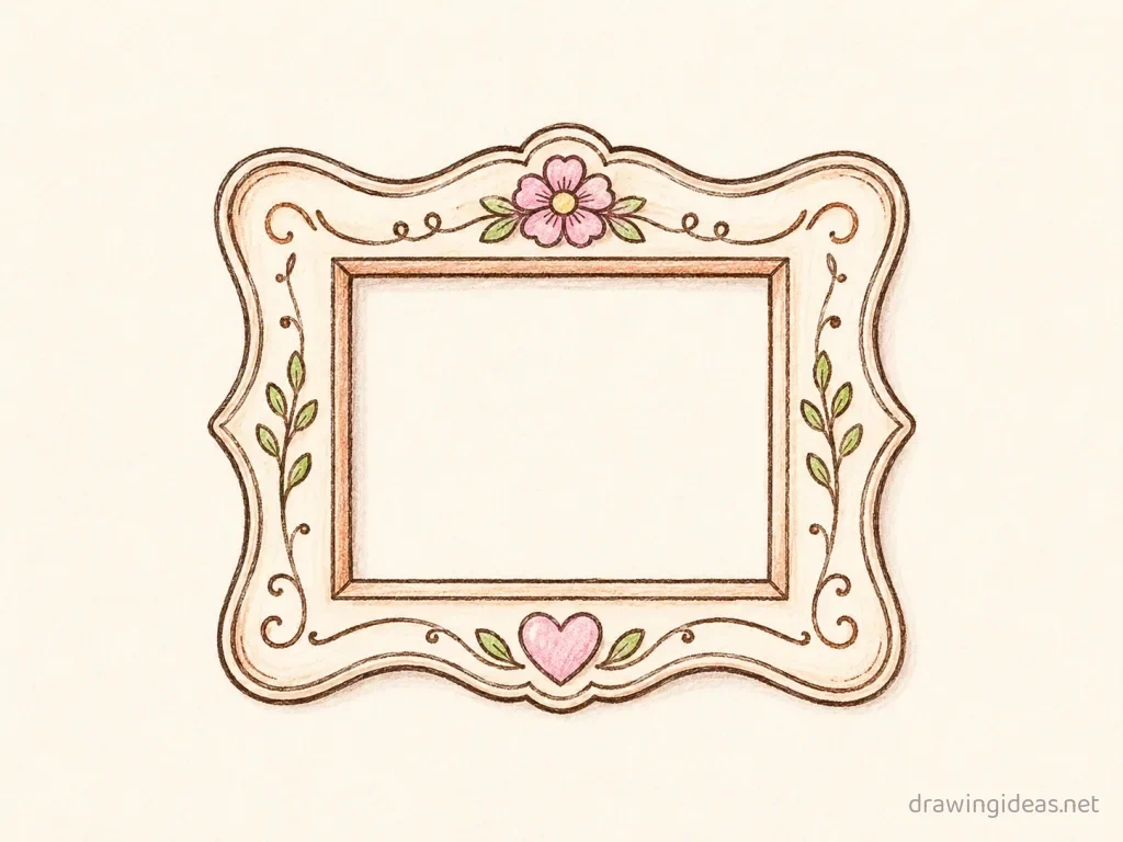 Picture Frame drawing — hand-drawn picture frame illustration with ink lines and soft colors