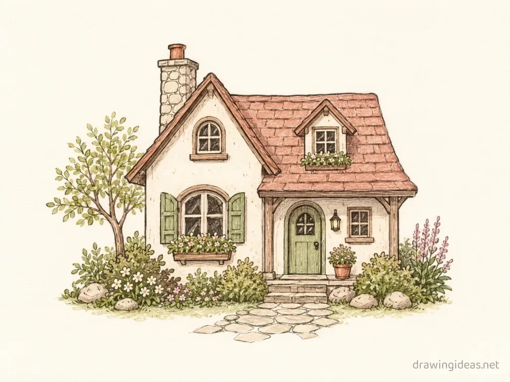 Pictures drawing ā hand-drawn pictures illustration with ink lines and soft colors