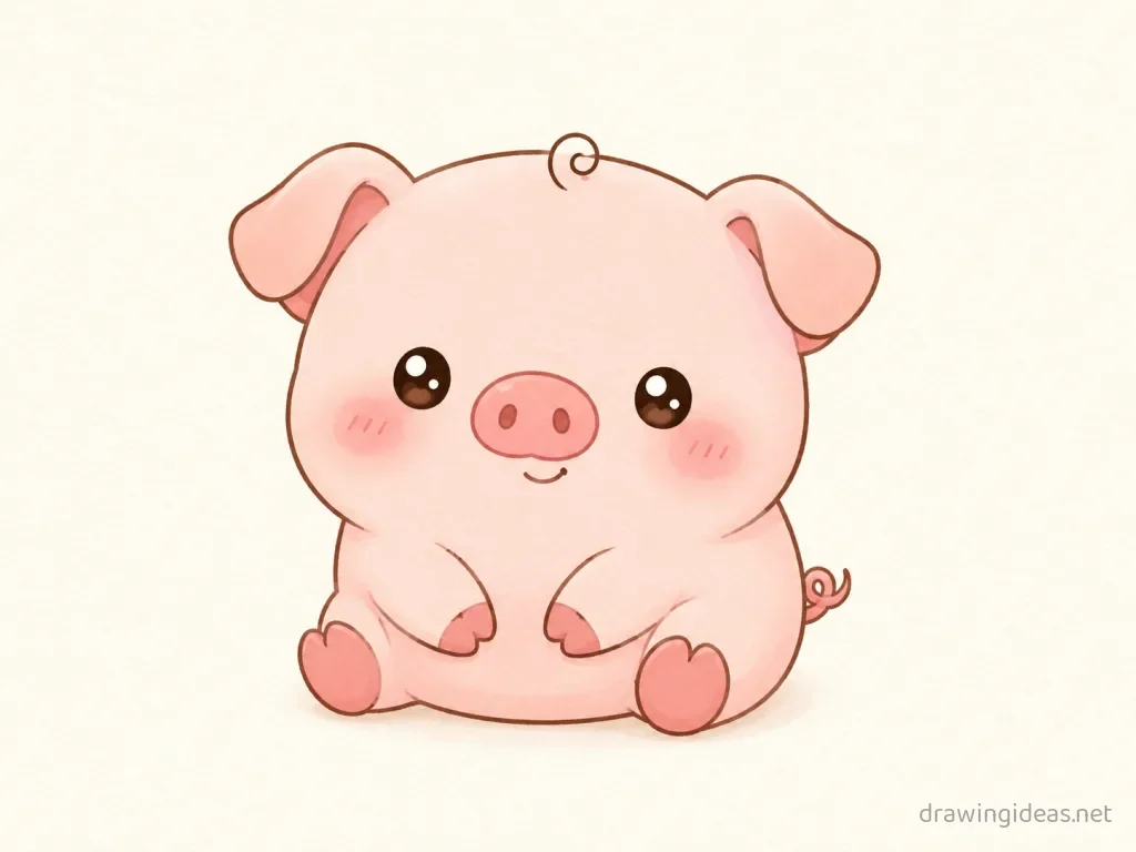 Cute pig drawing — cute style pig sketch