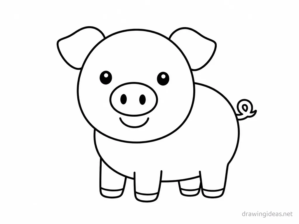 Easy pig drawing — easy style pig sketch