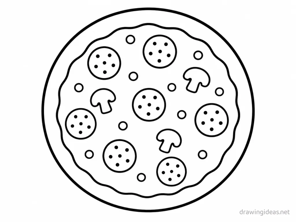 Easy pizza drawing — easy style pizza sketch