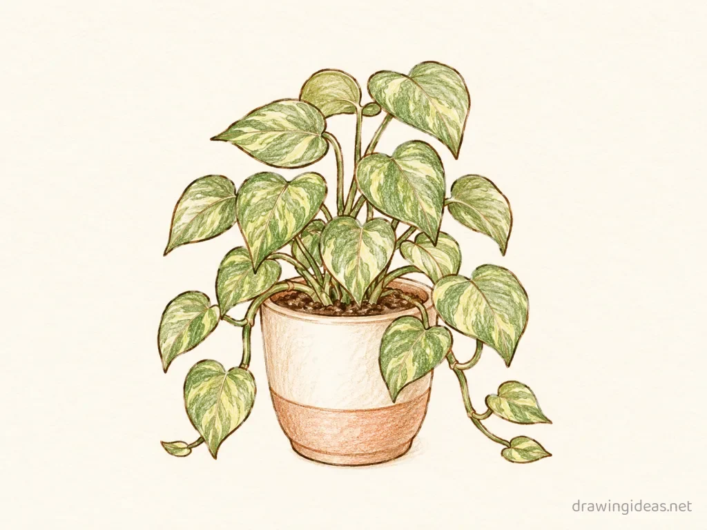 Plant drawing — hand-drawn plant illustration with ink lines and soft colors