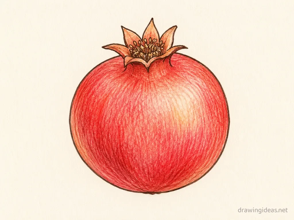 Pomegranate drawing — hand-drawn pomegranate illustration with ink lines and soft colors