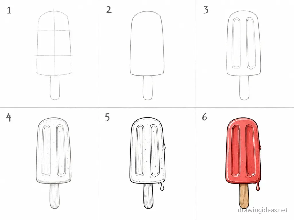 How to draw a popsicle step by step — 6-step popsicle drawing tutorial grid