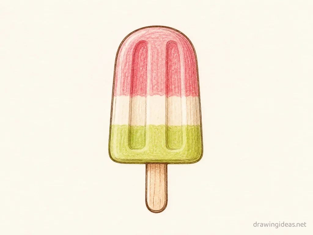 Popsicle drawing — hand-drawn popsicle illustration with ink lines and soft colors