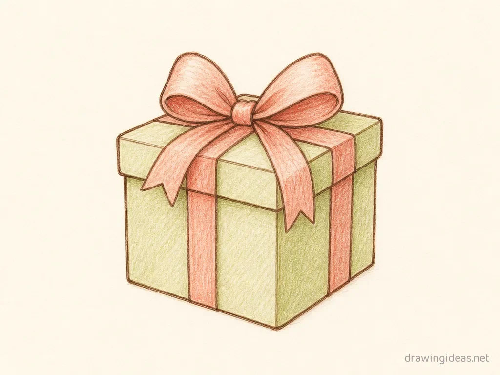 Present drawing — hand-drawn present illustration with ink lines and soft colors
