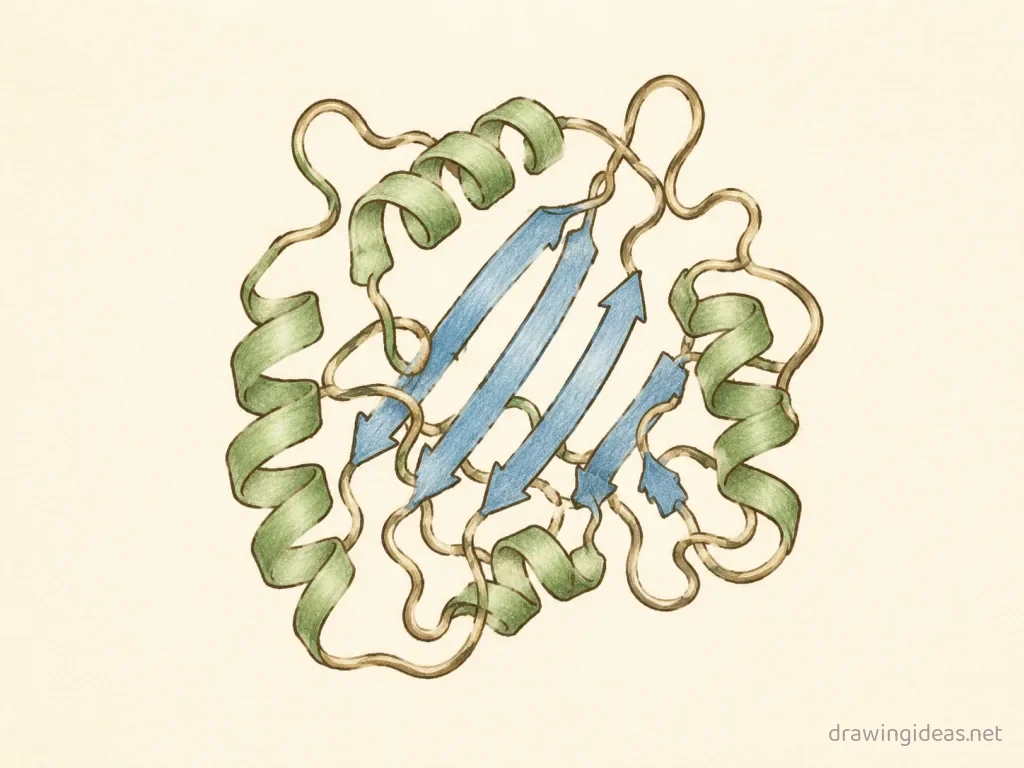 Protein drawing — hand-drawn protein illustration with ink lines and soft colors