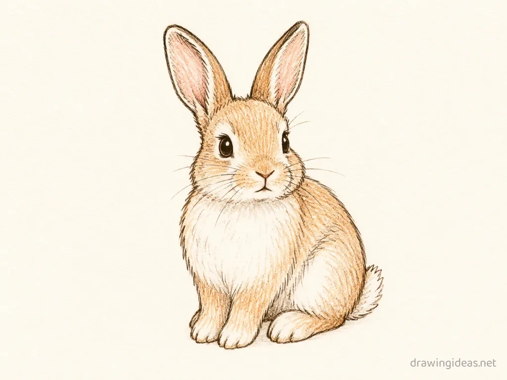 Rabbit drawing — hand-drawn rabbit illustration with ink lines and soft colors
