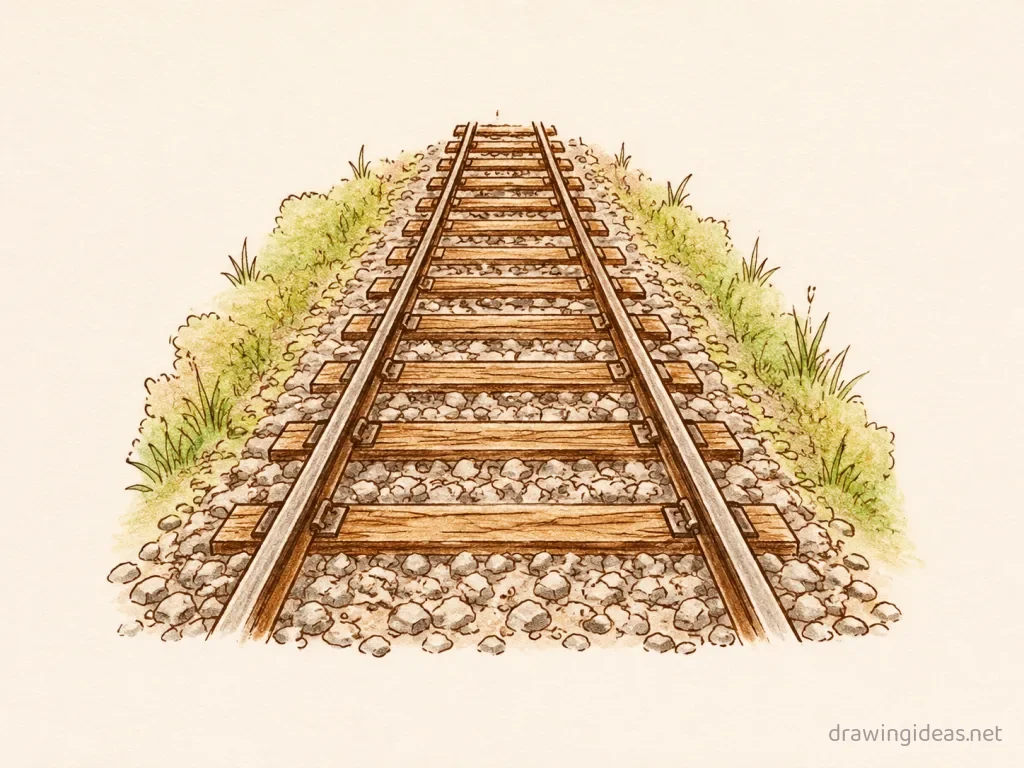 Railroad drawing ā hand-drawn railroad illustration with ink lines and soft colors