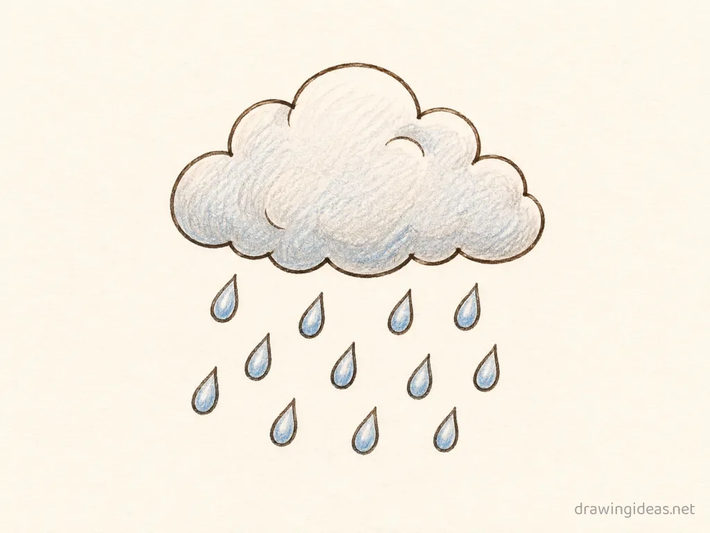 Rain drawing — hand-drawn rain illustration with ink lines and soft colors