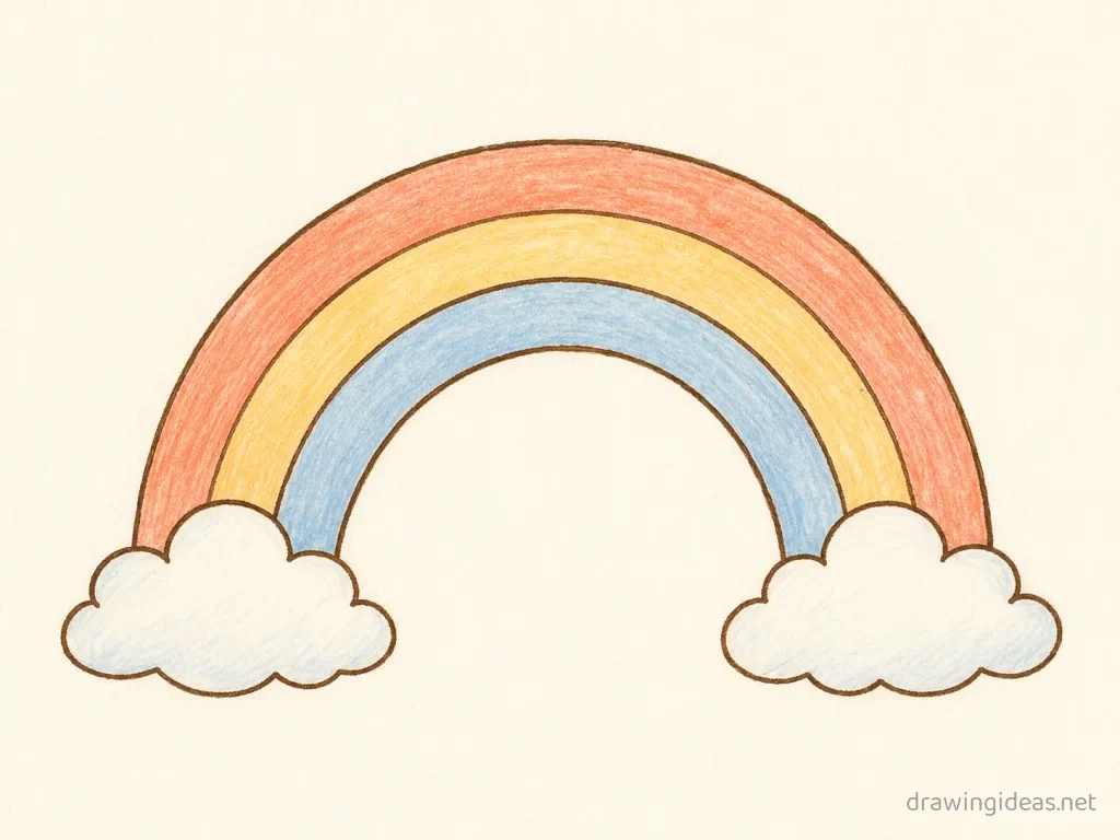 Rainbow drawing — hand-drawn rainbow illustration with ink lines and soft colors