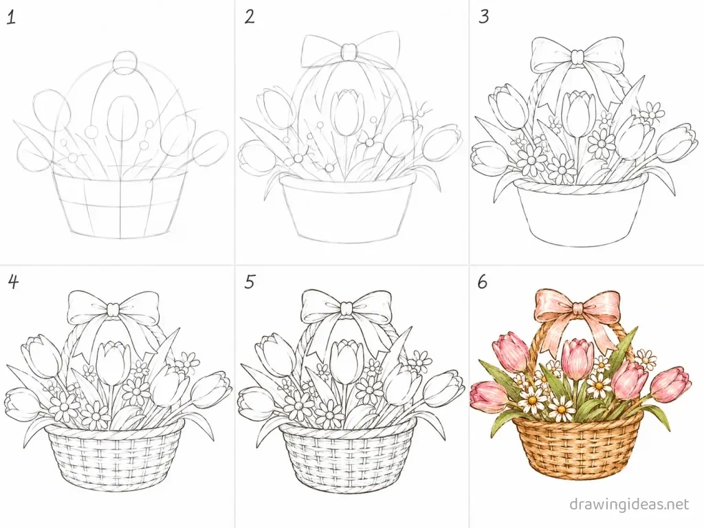 How to draw a random step by step — 6-step random drawing tutorial grid