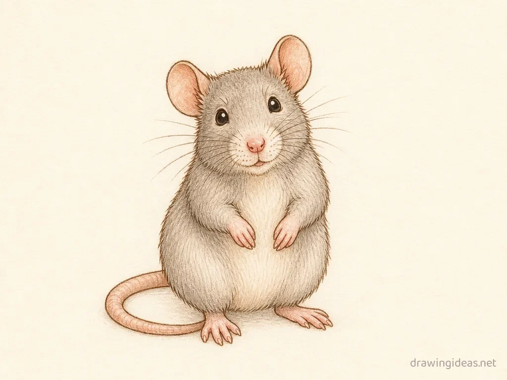 Rat drawing — hand-drawn rat illustration with ink lines and soft colors