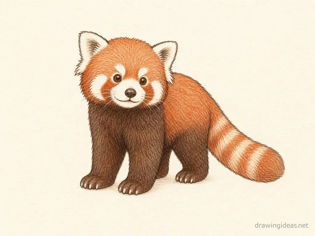 Red Panda drawing — hand-drawn red panda illustration with ink lines and soft colors