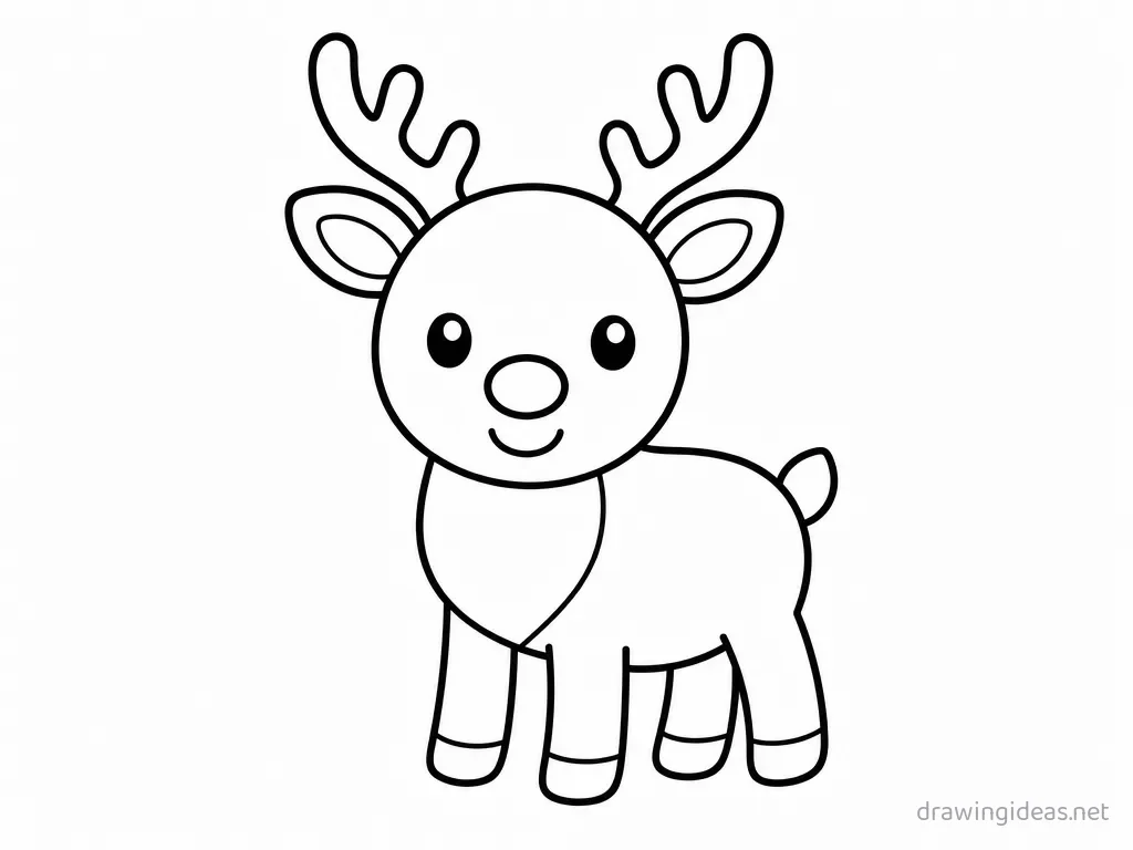 Easy reindeer drawing — easy style reindeer sketch