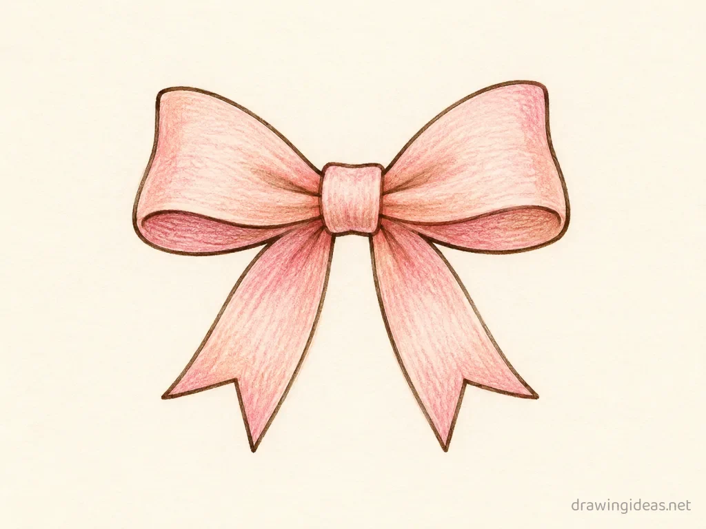 Ribbon drawing — hand-drawn ribbon illustration with ink lines and soft colors