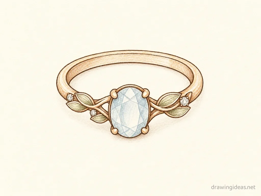 Ring drawing — hand-drawn ring illustration with ink lines and soft colors