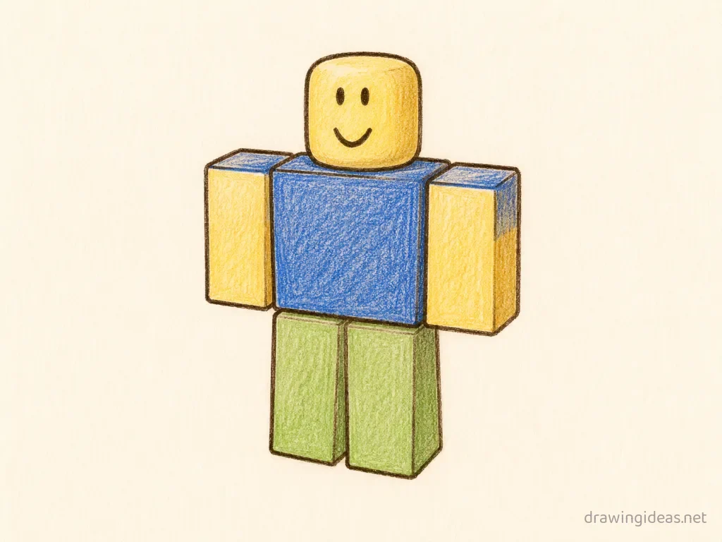 Roblox drawing — hand-drawn Roblox illustration with ink lines and soft colors