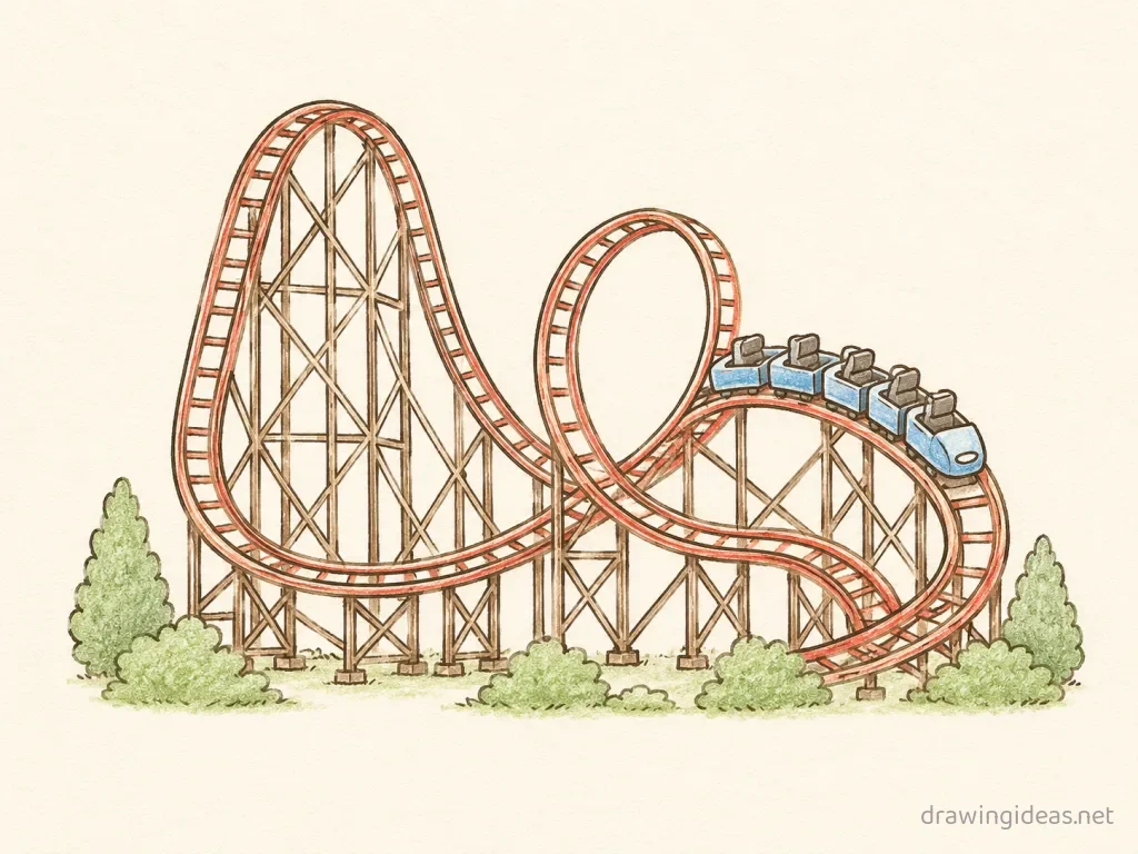 Roller Coaster drawing ā hand-drawn roller coaster illustration with ink lines and soft colors
