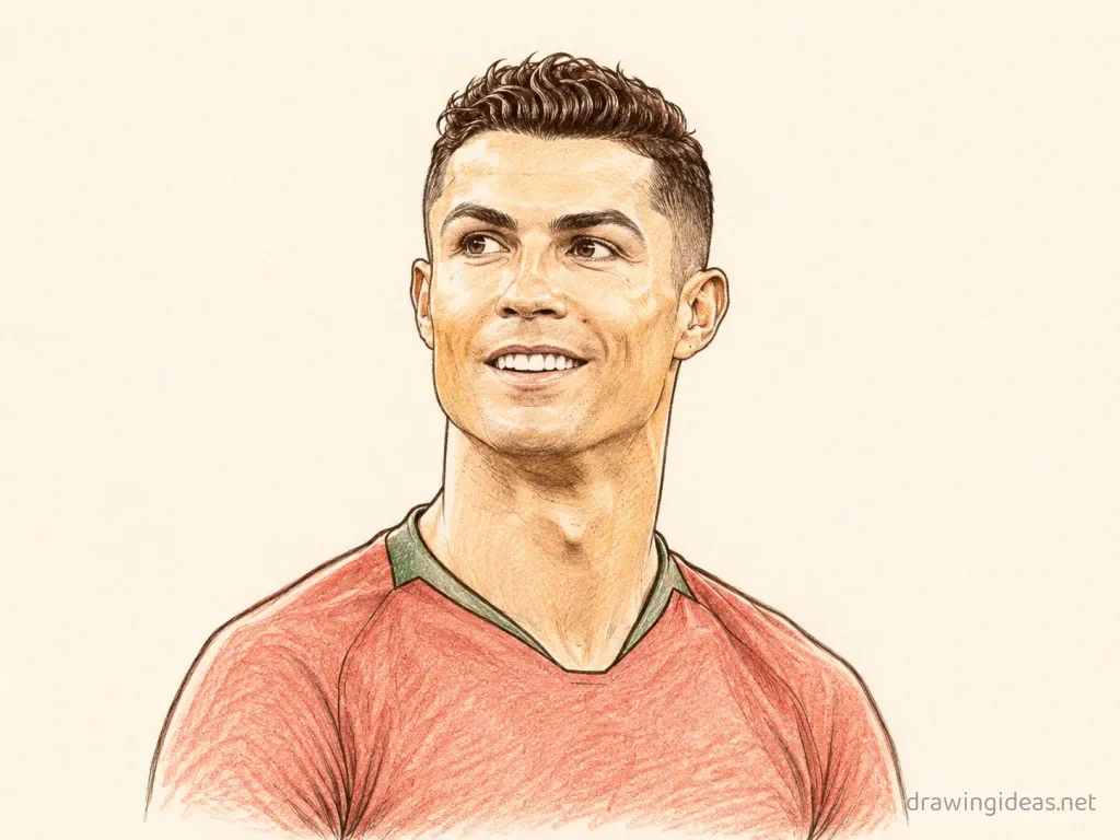 Ronaldo drawing — hand-drawn Ronaldo illustration with ink lines and soft colors