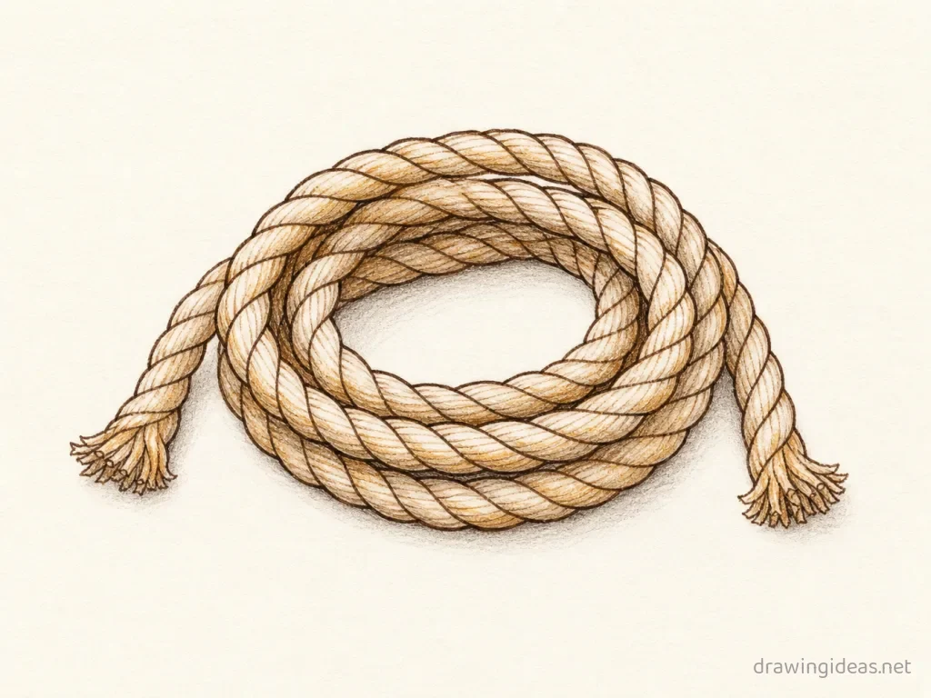 Rope drawing — hand-drawn rope illustration with ink lines and soft colors