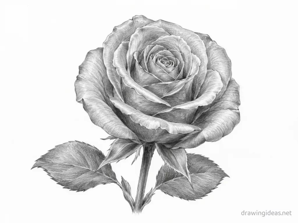 Realistic rose drawing — realistic style rose sketch