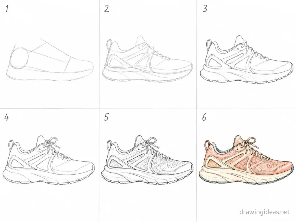 How to draw running step by step — 6-step running drawing tutorial grid