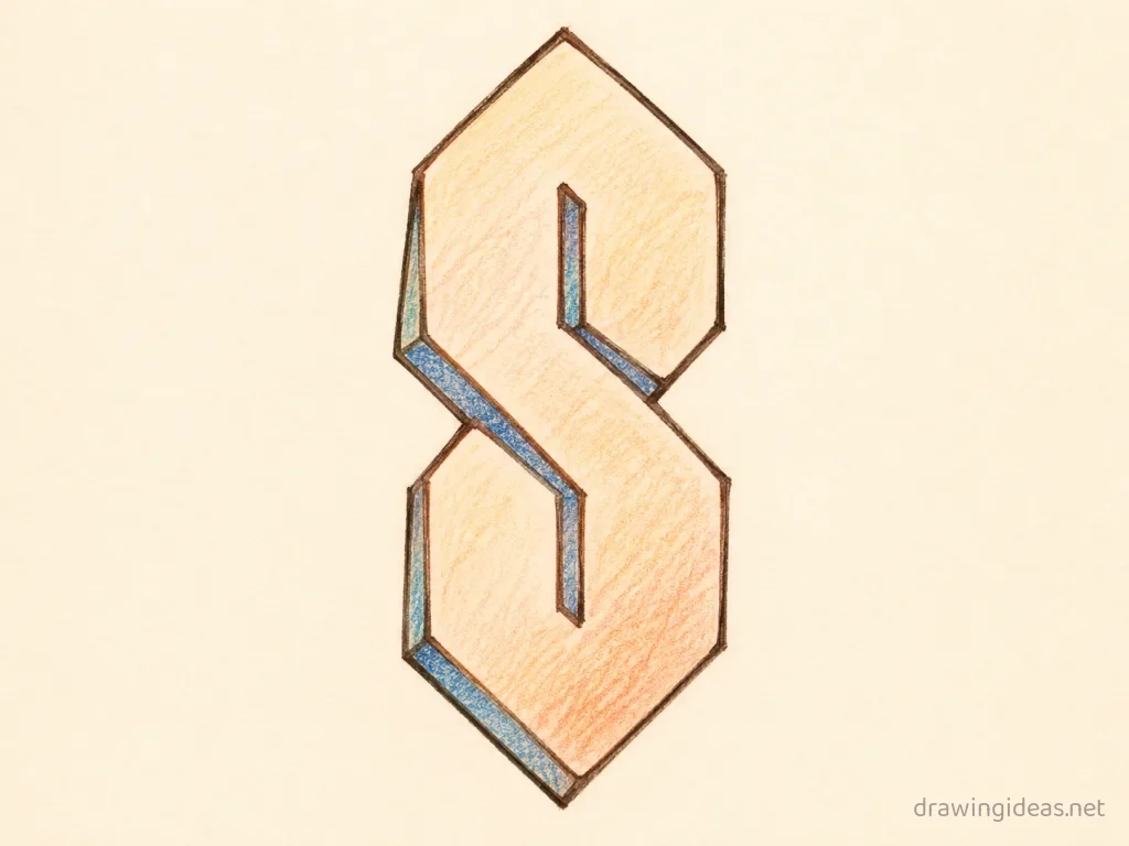 S drawing — hand-drawn S illustration with ink lines and soft colors