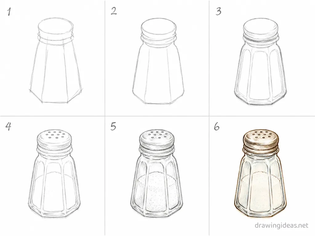 How to draw a salt step by step — 6-step salt drawing tutorial grid