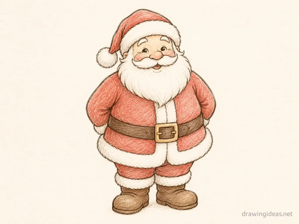Santa Claus drawing — hand-drawn Santa Claus illustration with ink lines and soft colors