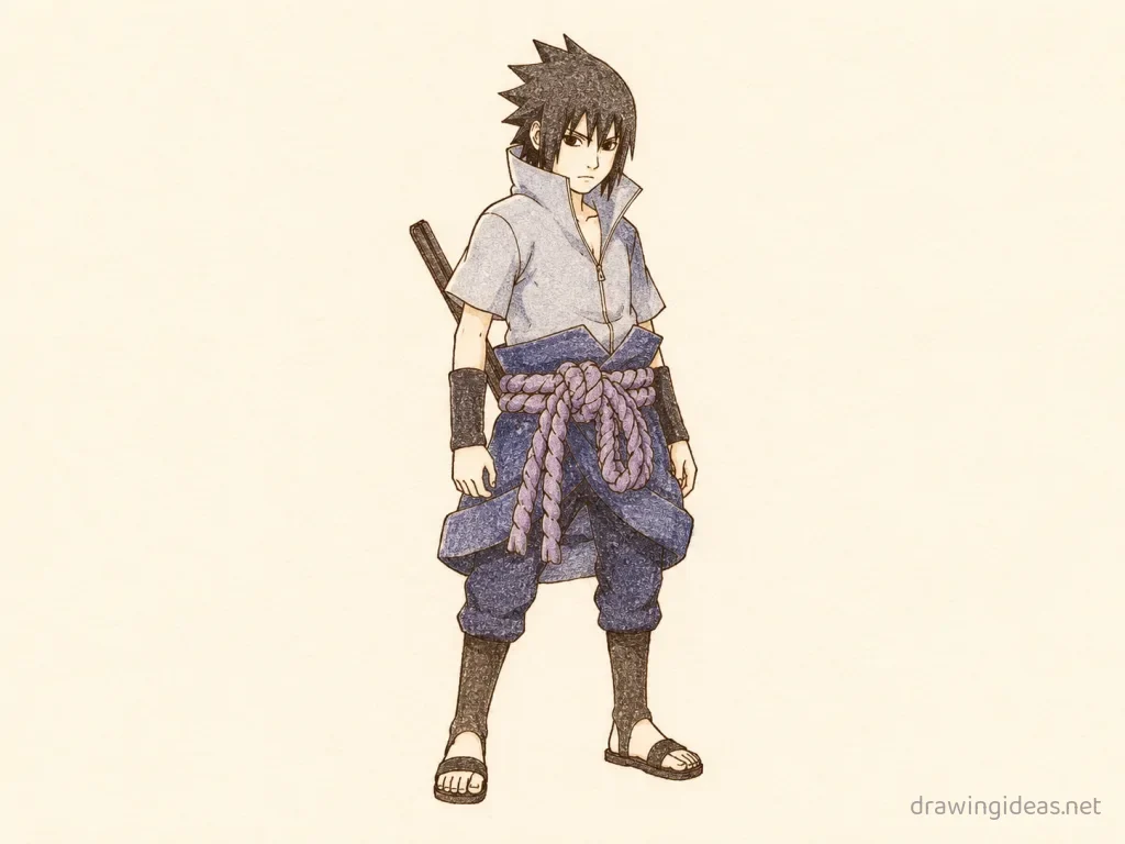 Sasuke drawing — hand-drawn Sasuke illustration with ink lines and soft colors