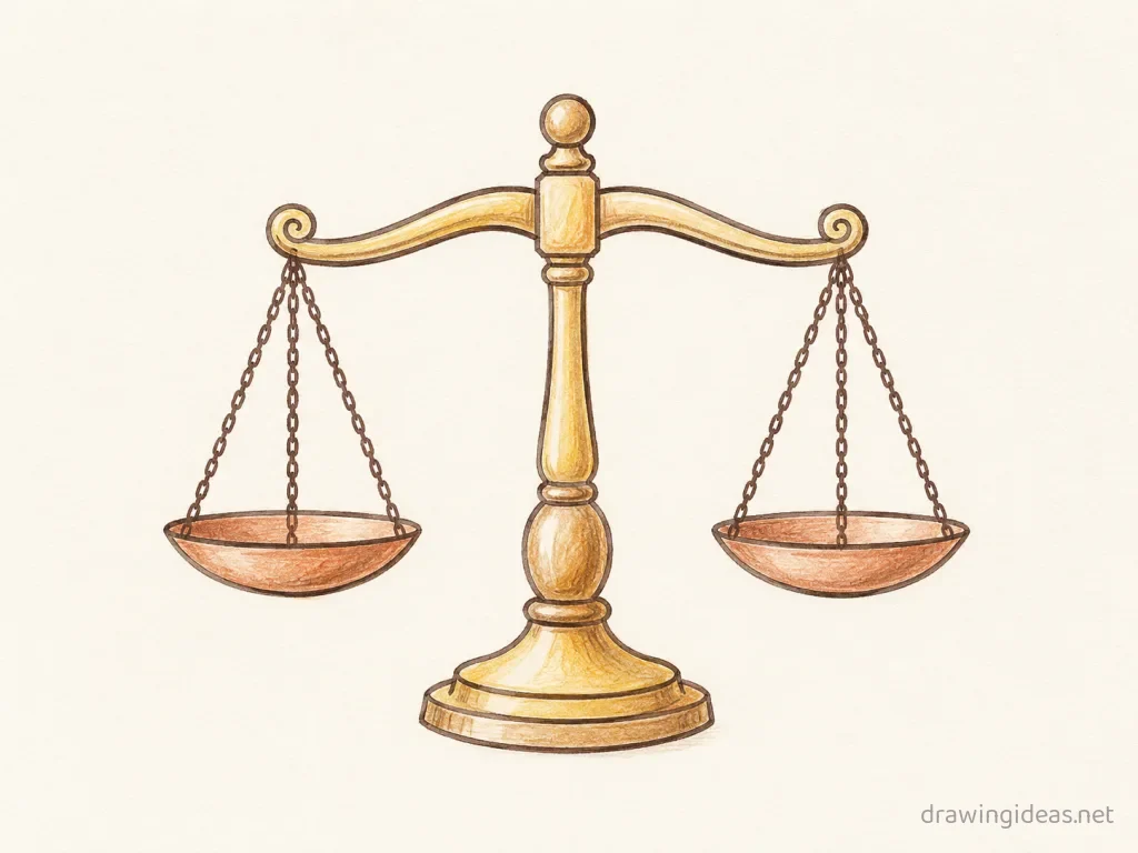 Scale drawing — hand-drawn scale illustration with ink lines and soft colors