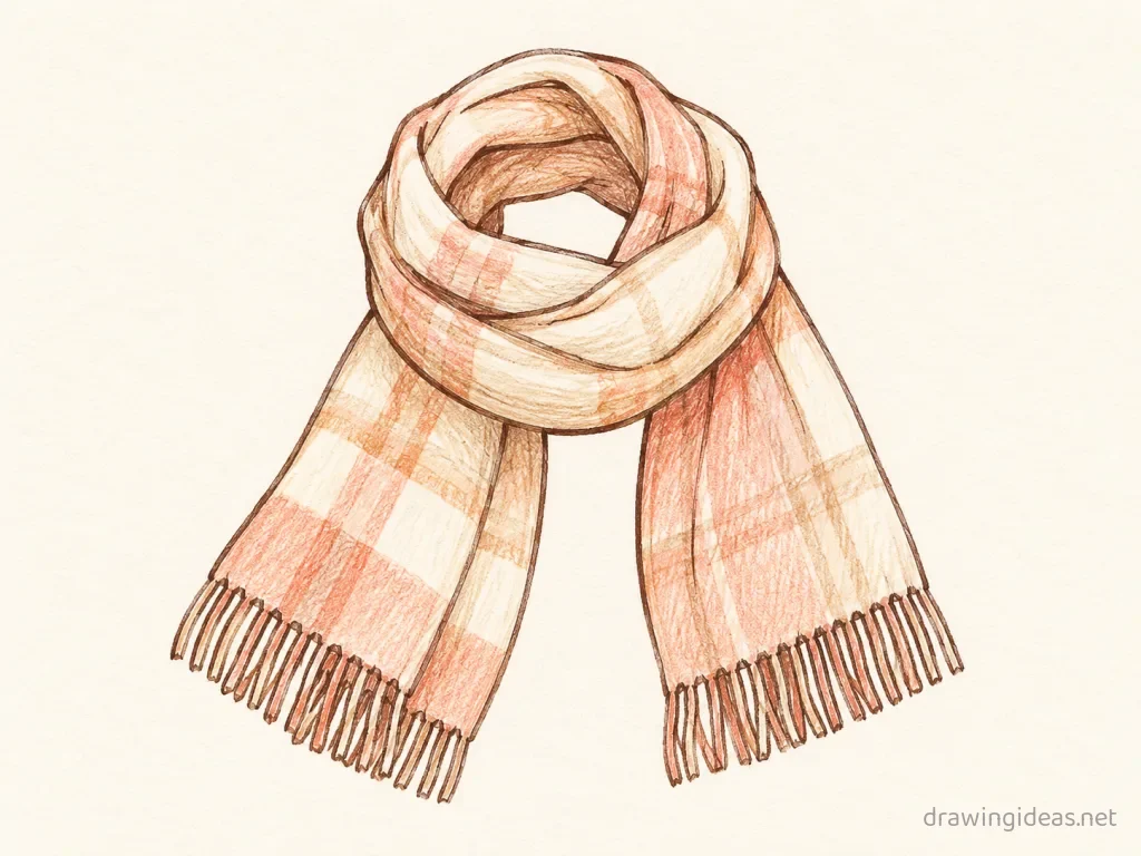 Scarf drawing — hand-drawn scarf illustration with ink lines and soft colors