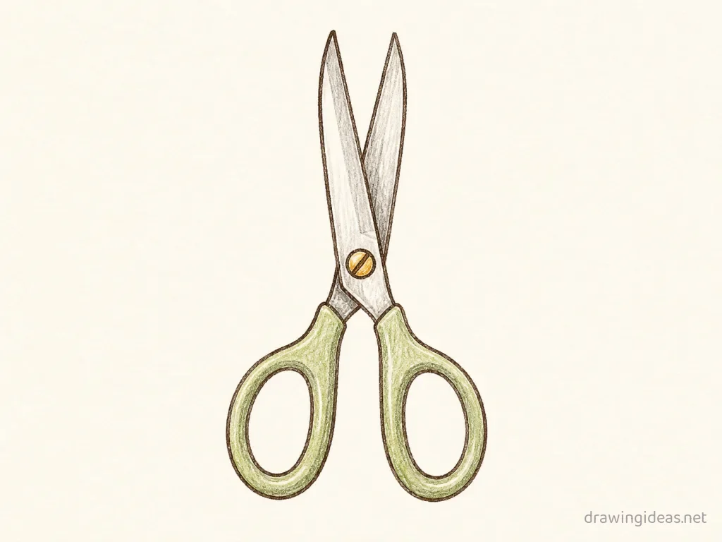 Scissors drawing — hand-drawn scissors illustration with ink lines and soft colors