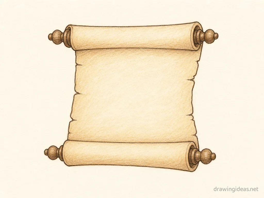 Scroll drawing — hand-drawn scroll illustration with ink lines and soft colors