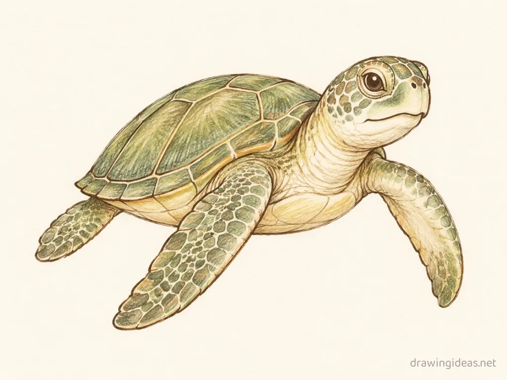 Sea Animal drawing — hand-drawn sea animal illustration with ink lines and soft colors