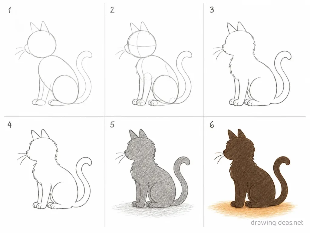 How to draw a shadow step by step — 6-step shadow drawing tutorial grid