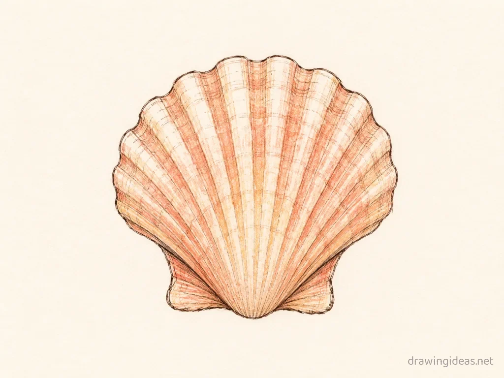 Shell drawing — hand-drawn shell illustration with ink lines and soft colors