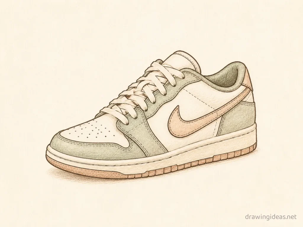Shoe drawing — hand-drawn shoe illustration with ink lines and soft colors