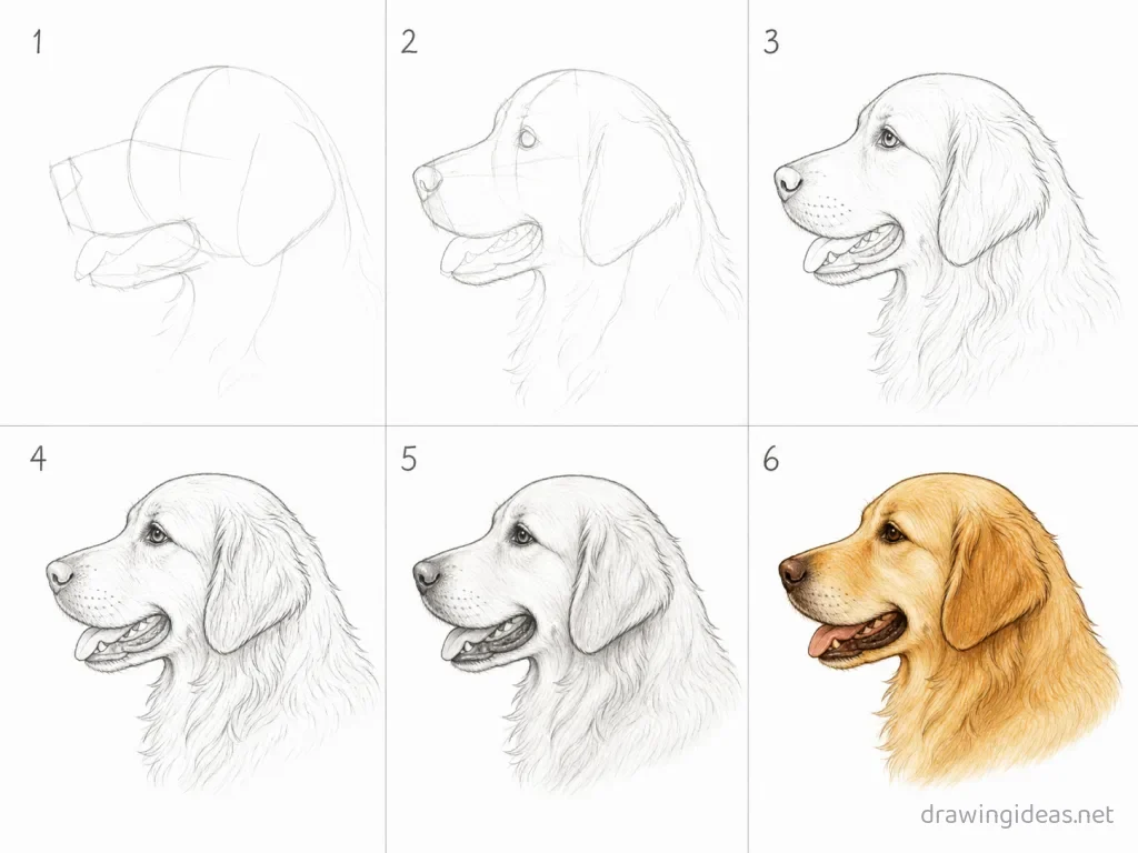 How to draw a side profile step by step — 6-step side profile drawing tutorial grid