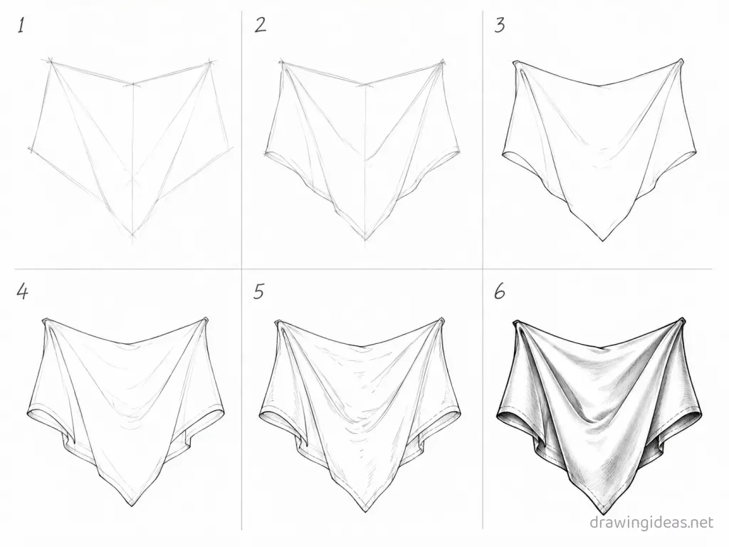 How to draw silk step by step — 6-step silk drawing tutorial grid