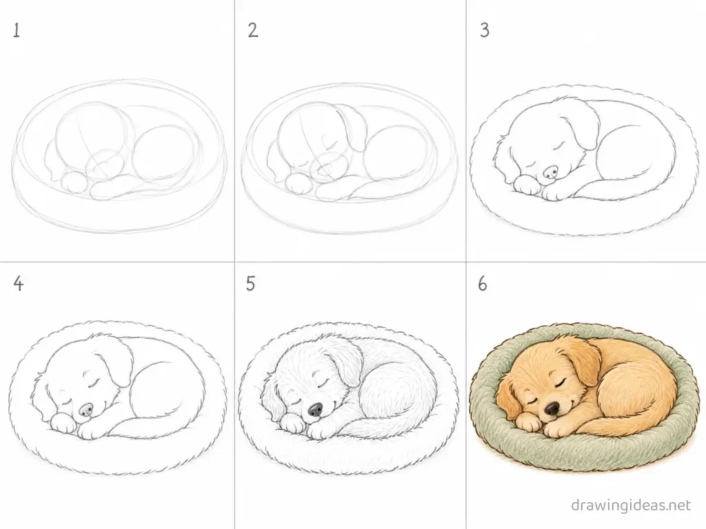 How to draw sleeping step by step — 6-step sleeping drawing tutorial grid