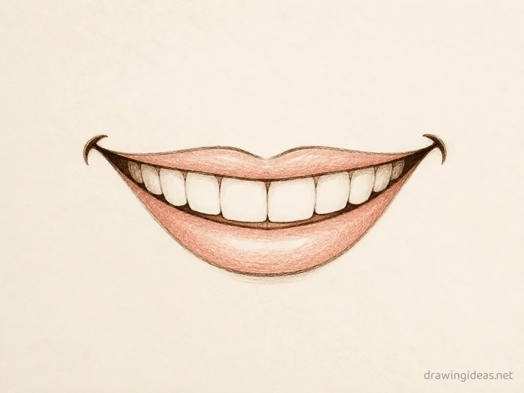 Smile drawing — hand-drawn smile illustration with ink lines and soft colors