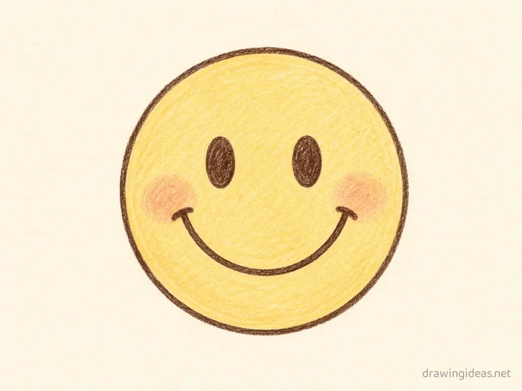 Smiley Face drawing — hand-drawn smiley face illustration with ink lines and soft colors