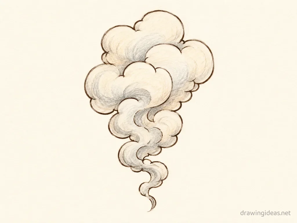 Smoke drawing — hand-drawn smoke illustration with ink lines and soft colors