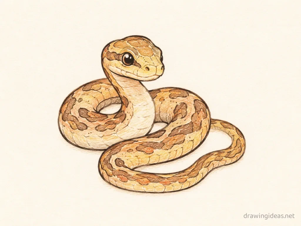 Snake drawing — hand-drawn snake illustration with ink lines and soft colors