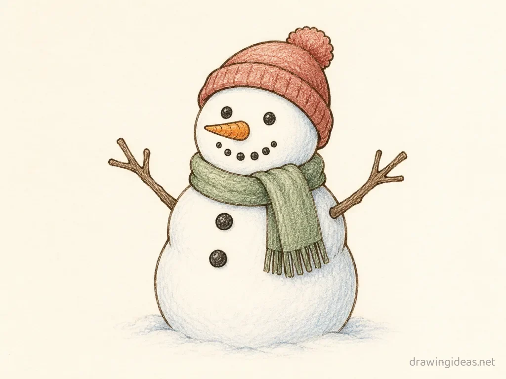 Snow drawing — hand-drawn snow illustration with ink lines and soft colors