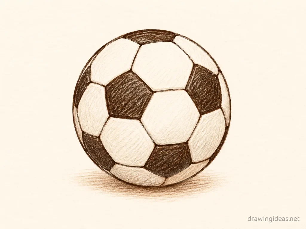 Soccer drawing — hand-drawn soccer illustration with ink lines and soft colors