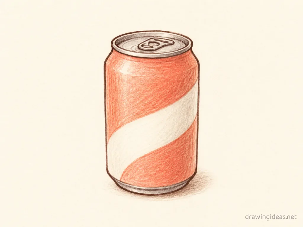 Soda Can drawing — hand-drawn soda can illustration with ink lines and soft colors