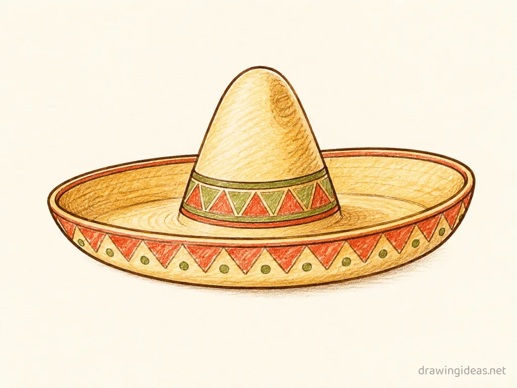 Sombrero drawing — hand-drawn sombrero illustration with ink lines and soft colors